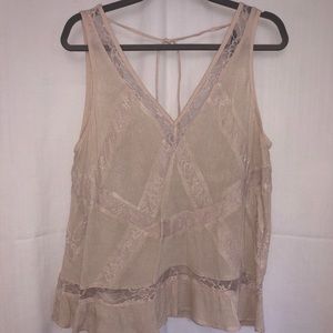 Cream Lacey V-neck Tank Top